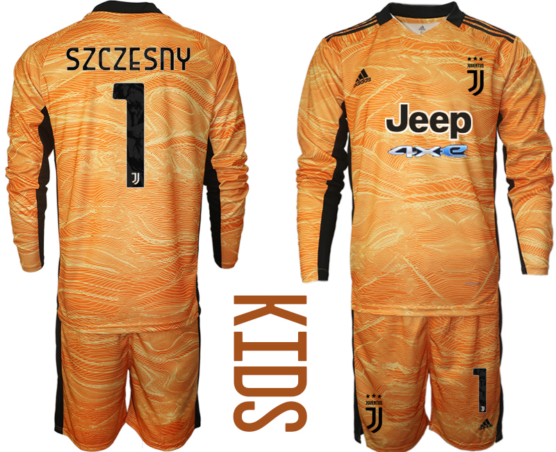 Youth 2021-2022 Club Juventus orange yellow Goalkeeper Long Sleeve #1 Adidas Soccer Jersey->juventus jersey->Soccer Club Jersey